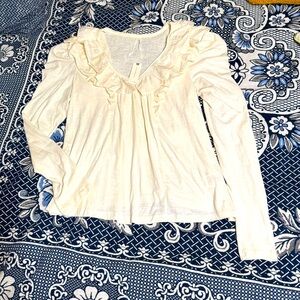 NWT Anthropologie Cream Ruffled Bib Collar Blouse